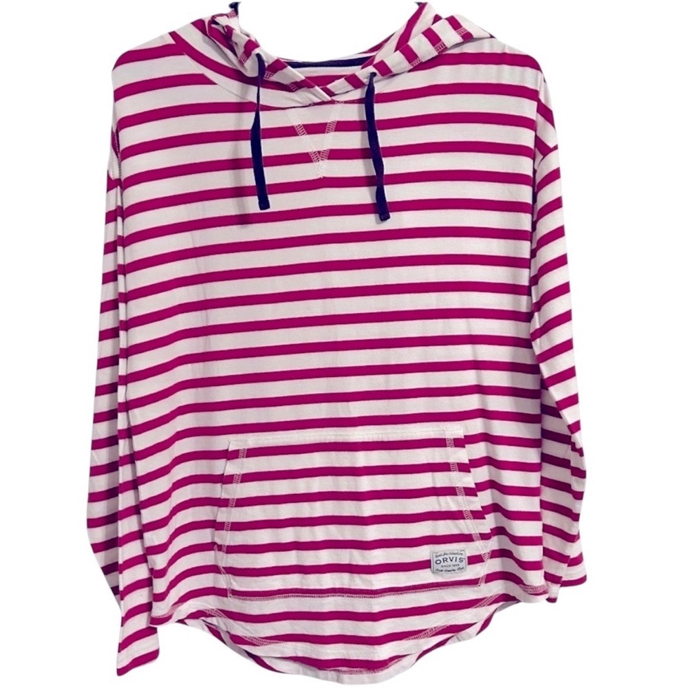 Orvis Women’s Lightweight Hoodie Red & White Striped‎ Size XS